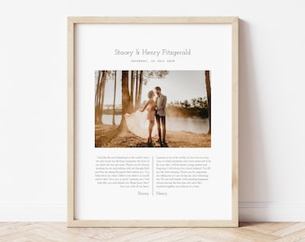 Vows with Wedding Picture, Anniversary Gift, Vows Wall Art, Printable Wedding Vow Keepsake, Modern Wedding Sign