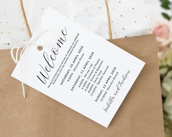 Welcome Bag Tag Template, Itinerary Download, Information Card, Destination Wedding Welcome Letter, Templett