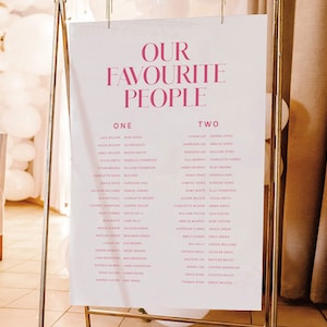 Our Favourite People Seating Plan Template, Printable Wedding Seating Chart Download, Modern Pink Wedding Signage, Pretty In Pink