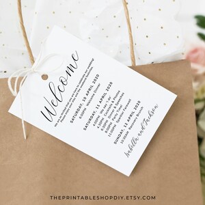 Welcome Bag Tag Template, Itinerary Download, Information Card, Destination Wedding Welcome Letter, Templett