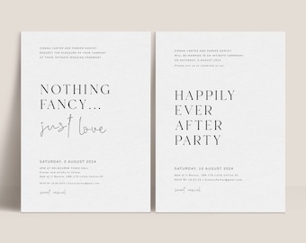 Intimate Wedding Invitation Set, Elopement After Party, Nothing Fancy Just Love, Ceremony and Reception Invitation Template, VIENNA