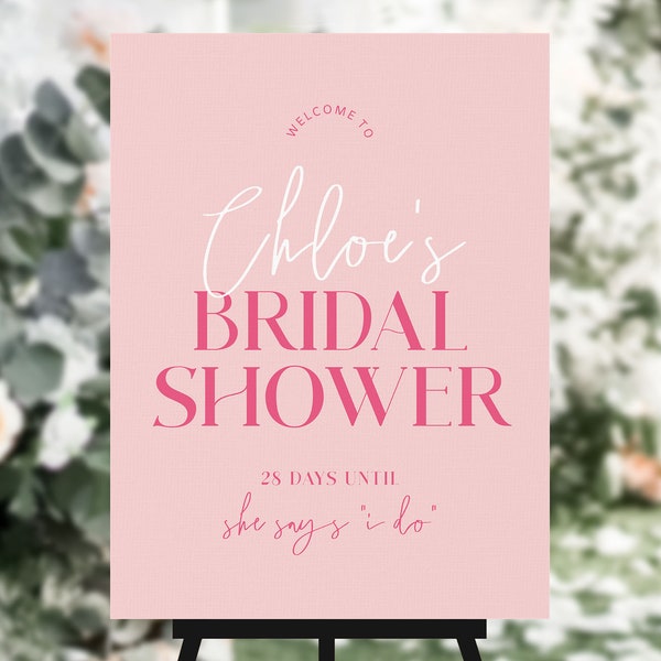 Printable Bridal Shower Welcome Sign Hot Pink, Modern Bridal Shower Decor Boho, Hens Party Signage Template Download, Pretty in Pink