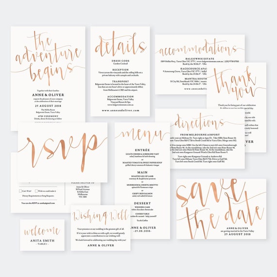 Wedding Invitation Template Blush Rose Gold Invitation