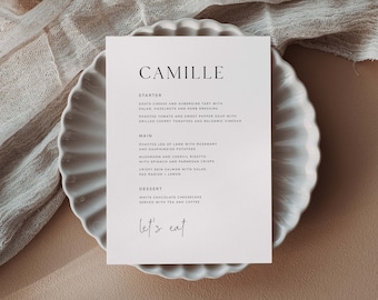 Menu de mariage moderne avec modèle de nom, cartes de menu de mariage imprimables, menu modifiable pour la table, menu de réception, VIENNE