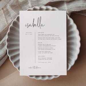 Modern Wedding Menu Template, Printable Menu Name Card, Editable Menu Design, Templett, Digtal Download, Lovers