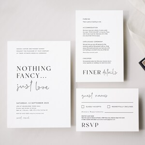 Modelo de convite de casamento Nothing Fancy Just Love, Conjunto de convites de casamento íntimos para download, Suíte de casamento moderna, VIENA