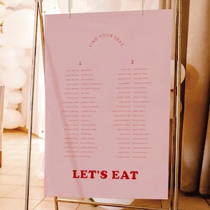 Printable Wedding Seating Chart Long Table, Modern Pink Seating Plan Template, Fun Arch Seating Chart Download, Sweet Thing