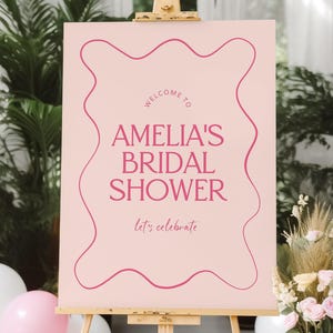 Pink Bridal Shower Welcome Sign Template, Wavy Bridal Shower Sign Printable, Modern Bridal Shower Decor, Hens Party Sign, Adore