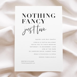 Modern Minimalist Wedding Invitation Template Download, Nothing Fancy Just Love, Intimate Wedding Invites, #Weekend In Paris