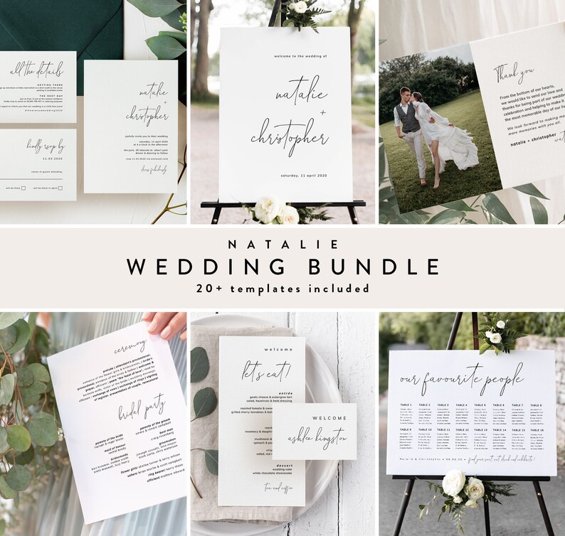 Modern Minimal Wedding Invitation Mega Bundle Save The Date Template Wedding Invite Packages Digital Download