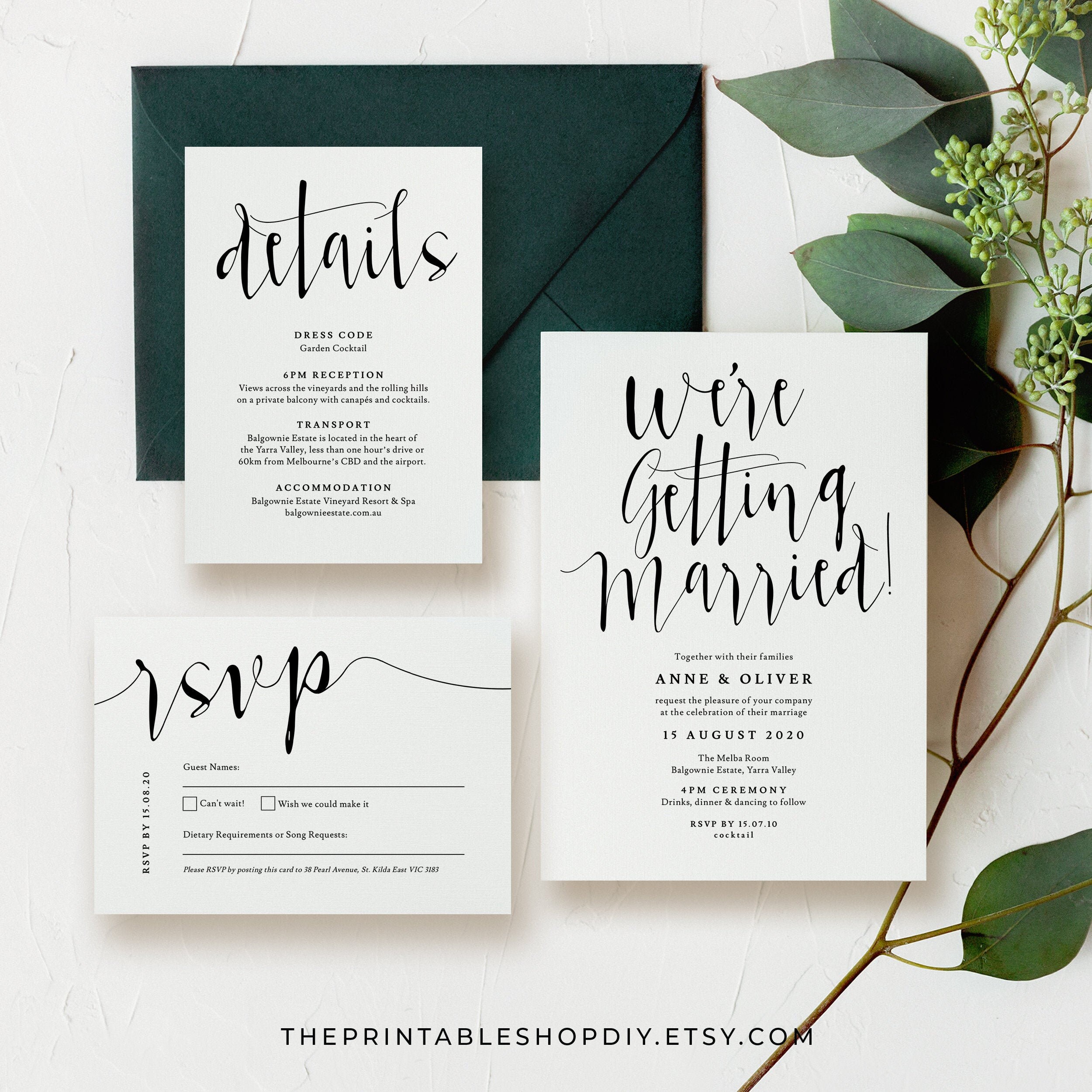 Rustic wedding invitation set, Rustic wedding invitation template download,  Editable invitation, Printable wedding stationery set, ANNE