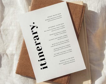 Modern Wedding Itinerary Digital Download, Printable Itinerary Template, Bridal Shower Itinerary, Weekend Timeline, Bold Love