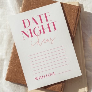 Cartes imprimables d'idées de date de nuit pour les jeunes mariés, modèle de jeu de douche nuptiale, téléchargement numérique, #Pretty en rose