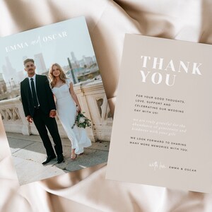 Boho Hochzeit Dankeskarten Vorlage, Beige moderne Dankeskarte Sofortiger Download, druckbare Hochzeit Briefpapier, EMMA