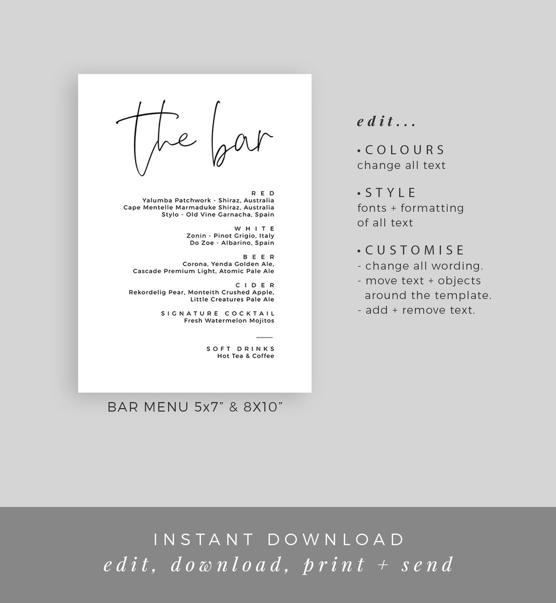 Minimalist Bar Menu the Bar Menu Printable Wedding Bar Sign Etsy