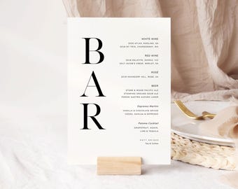 Modern Wedding Bar Menu Sign Template (Digital Download)