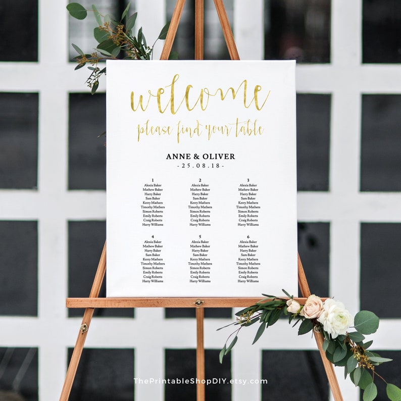Gold seating chart Editable pdf Instant download Wedding | Etsy