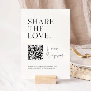 Printable Share The Love QR Code Sign, Modern Wedding Decor, Photo Guest Book Wedding Sign Template, Digital Download, VIENNA
