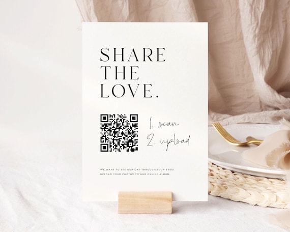 Printable Share The Love QR Code Sign, Modern Wedding Decor, Photo Guest Book Wedding Sign Template, Digital Download, VIENNA