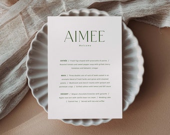 Modern Wedding Menu with Guest Name, Printable Wedding Menu Place Cards Template, Reception Menu Name Cards, #Revelry