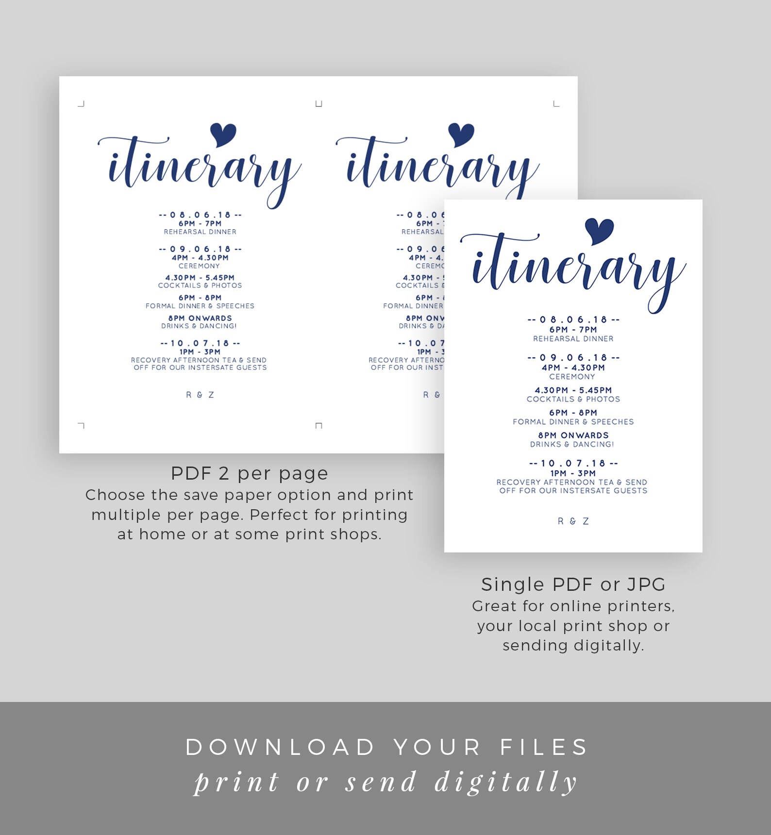 Itinerary template Wedding itinerary cards Printable Etsy
