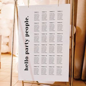 Modern Seating Chart Wedding By Table, Printable Seating Plan Long Table, Fun Wedding Reception Signs, Digital Download, Bold Love