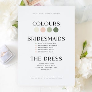 Modèle de carte d'informations de demoiselle d'honneur, carte imprimable robe de demoiselle d'honneur, carte d'informations fête nuptiale à télécharger, informations de demoiselle d'honneur, bien-aimé