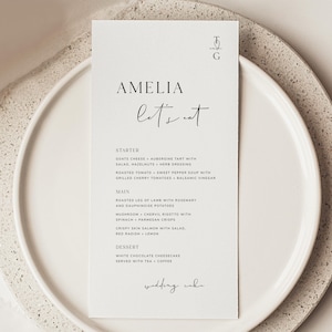Wedding Menu with Guest Name, Modern Menu Template, Printable Menu Card, Reception Menu Digital Download, MONOGRAM