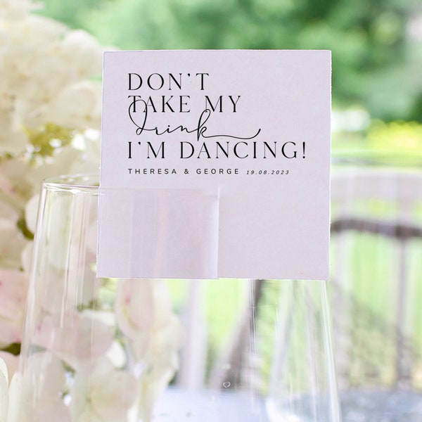 Don't Take My Drink I'm Dancing, Printable Wedding Tags Template, Drink Tags, Drink Labels, Digital Download, MONOGRAM
