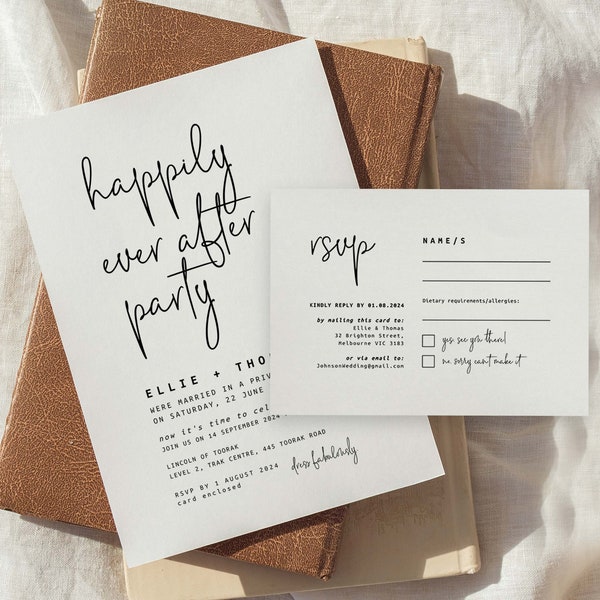 Happily Ever After Party Invite Download, Wedding Reception Invitation Template, Wedding Invites and RSVP Cards, Lovers