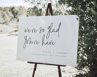 We're So Glad You're Here, Modern Wedding Welcome Sign Template, Printable Wedding Signage, Digital Download, Lovers