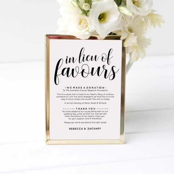 Diy Party Favours Template In Lieu Of Favour Sign Wedding
