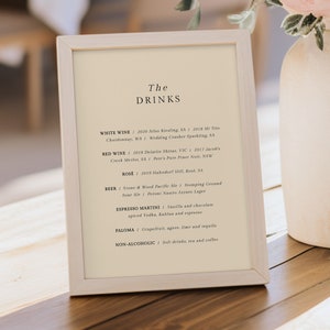 Modèle de menu de boissons de mariage classique, téléchargement de plaque de bar élégant, plaque de bar à champagne, panneaux de mariage imprimables, #poétique