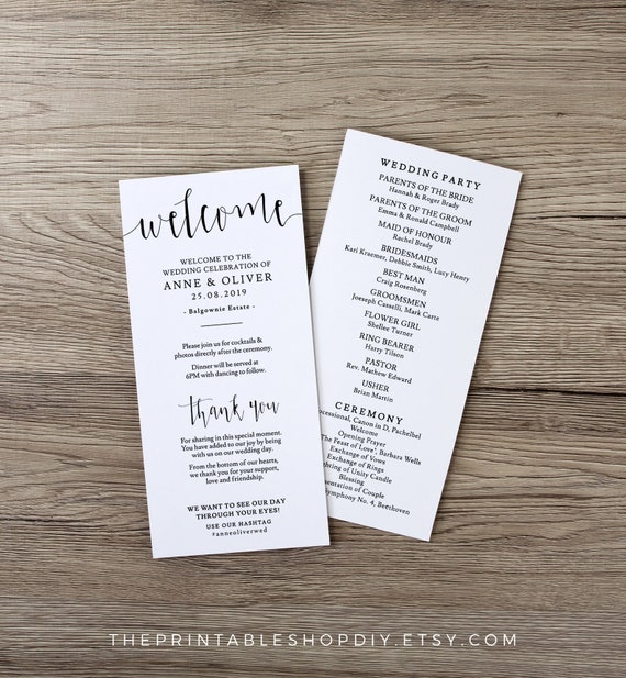Rustic Wedding Program Template Editable Wedding Program Etsy