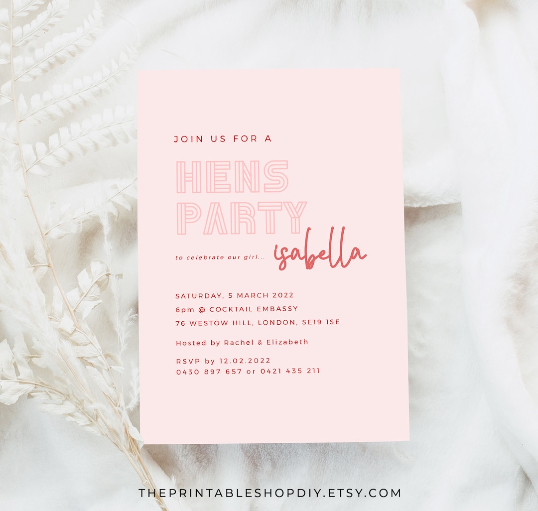 Pink Hens Party Invitation Template Hens Night Invite Hens Etsy Pink Hens Party Invitation Template Hens Night Invite Hens Etsy