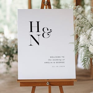 Modern Wedding Welcome Sign Template Download, Initials Wedding Sign Printable, Monogram Wedding Decor, #Initials