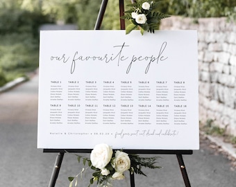 Seating Chart Our Favourite People, Editable Seating Chart Template, Digital Download, Modern Minimalist Wedding Sign, Bliss
