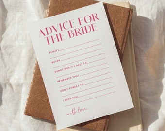 Advice For The Bride Cards Downloadable, Printable Bridal Shower Games, Bridal Shower Advice Cards Template, Pretty In Pink
