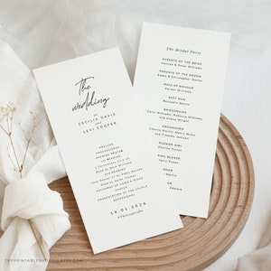 Modelo de programa de cerimônia de casamento, leque de programa de casamento de igreja para impressão, papelaria para o dia do casamento, download digital, carta de amor