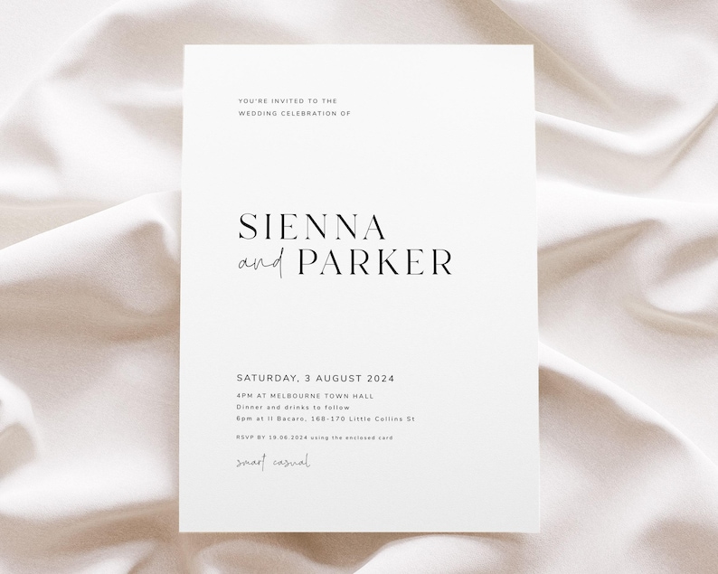 Modern Minimalist Wedding Invitation Template, Vienna (Digital Download) image 1