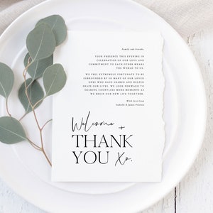 Download de cartão de agradecimento para recepção, cartão de agradecimento para mesa de casamento, modelo de casamento minimalista moderno, cartão de boas-vindas, QUERIDA