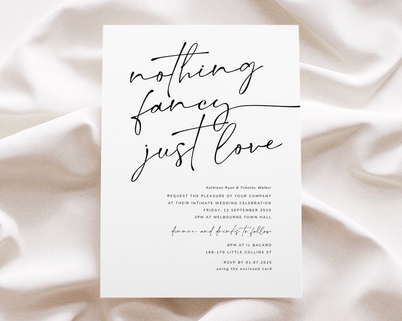 Nothing Fancy Just Love Invitation Template Download, Intimate Wedding Invitation Printable, Boho Wedding Invites, Soul Love zdjęcie 2