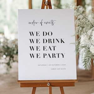 白黒ウェディングウェルカムサイン、モダンなパーティーデコレーション（デジタルダウンロード）