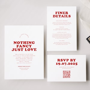 Nada extravagante, apenas modelo de convite de amor, conjunto de convites de casamento vermelho moderno, suíte de casamento para impressão, #coisadoce