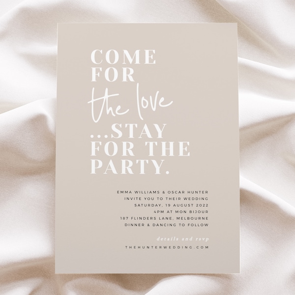 Modern Boho Wedding Invitation Template, Beige Wedding Invite Digital Download, Printable Invitations, EMMA