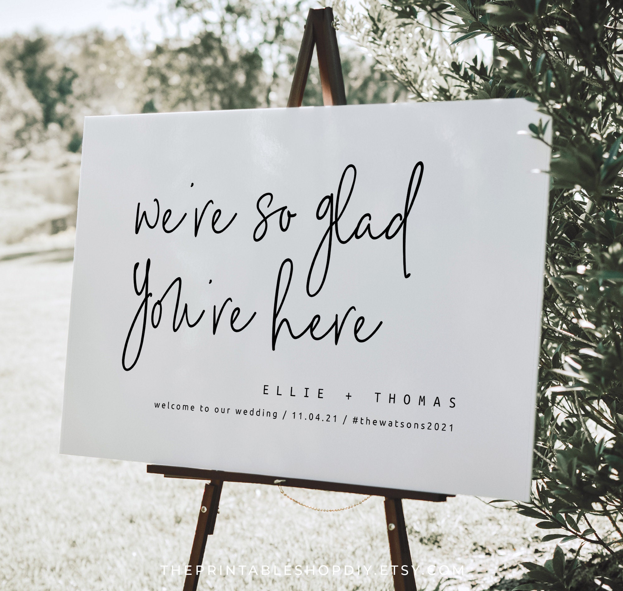 Were So Glad Youre Here Modern Wedding Welcome Sign Etsy