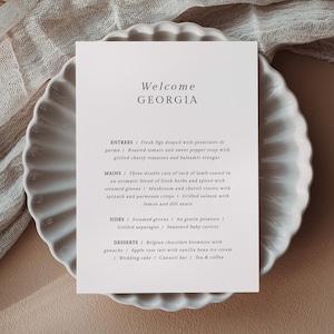 Modèle de menu de mariage élégant, menu de mariage imprimable en téléchargement numérique, menu de réception, cartes de menu d'invité rustiques, #poétique