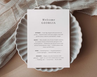 Modèle de menu de mariage élégant, menu de mariage imprimable en téléchargement numérique, menu de réception, cartes de menu d'invité rustiques, #poétique