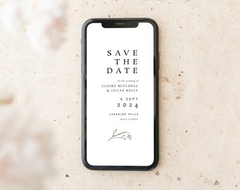 Botanical Save The Date Digital Rustic, Electronic Save The Dates Download, Greenery Save The Date Wedding, #Perennial