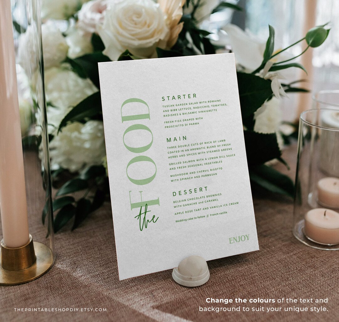 Printable Wedding Food Menu Sign Template Modern Wedding - Etsy